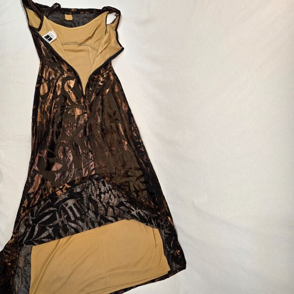 TADASHI Vintage Y2K Black Brown Crushed Velvet Floral Babydoll Maxi Dress Size S - Picture 9 of 15